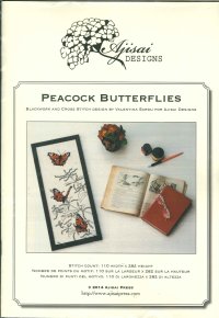 Immagine copertina libro Peacock butterflies. Cross stitch and blackwork design