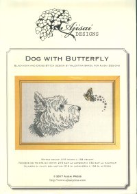 Immagine copertina libro Dog with butterfly. Blackwork and cross stitch design