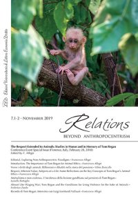 Immagine copertina libro Relations. Beyond anthropocentrism (2019). Vol. 7/1-2: The respect extended to animals. Studies in honor and in memory of Tom Regan