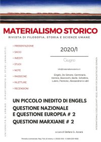 Immagine copertina libro Materialismo storico. Rivista di filosofia, storia e scienze umane (2020). Vol. 1. Un piccolo inedito di Engels. Questione nazionale e questione europea # 2. Questioni marxiane # 2