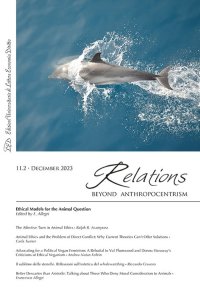 Immagine copertina libro Relations. Beyond Anthropocentrism (2023). Vol. 11/2: Ethical models for the animal question