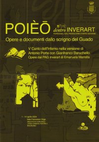 Immagine copertina libro POIEO - Opere e documenti dalla scrigno del Guado. V Canto dell'Inferno nella versione di Antonio Porta con Gianfranco Baruchello. Opere dal PAG Inverart di Emanuela Marrella. Con Poster